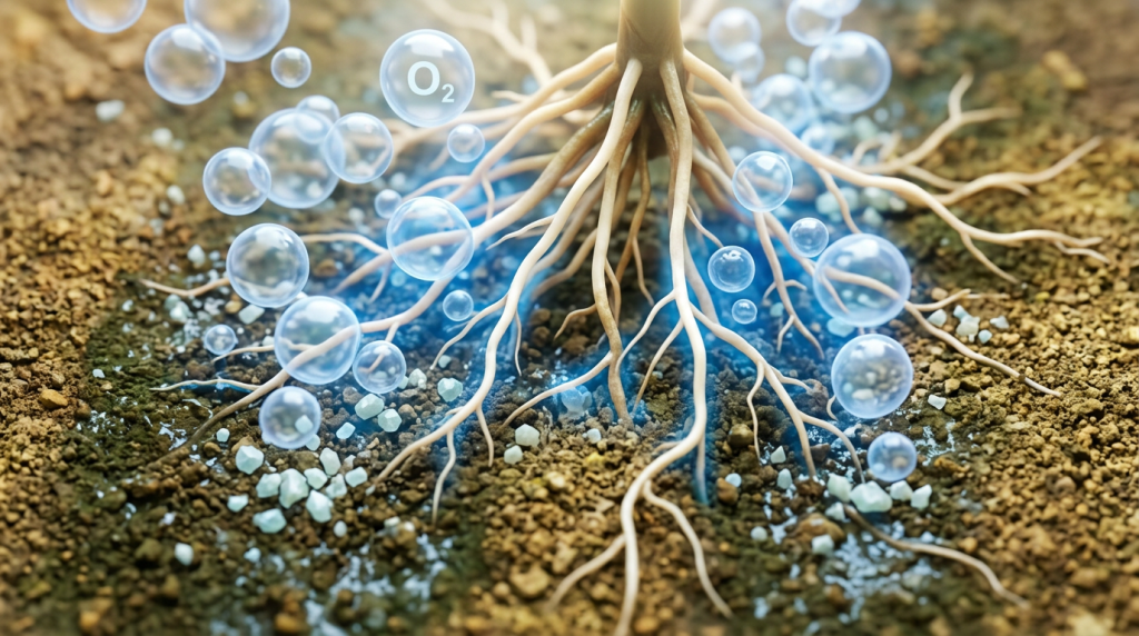 酸素供給剤とは？湿害や生育不良を防ぎ、根の活力を高める仕組みを解説